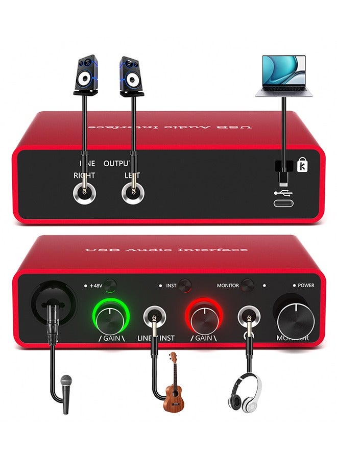 EHOME 24Bit/192kHz USB Audio Interface Solo with 48V Phantom Power Works with Most DAWs and Recording Software, USB Audio Interface Perfect for the Musicians, Vocalist, Podcaster, Plug and Play - Image 3