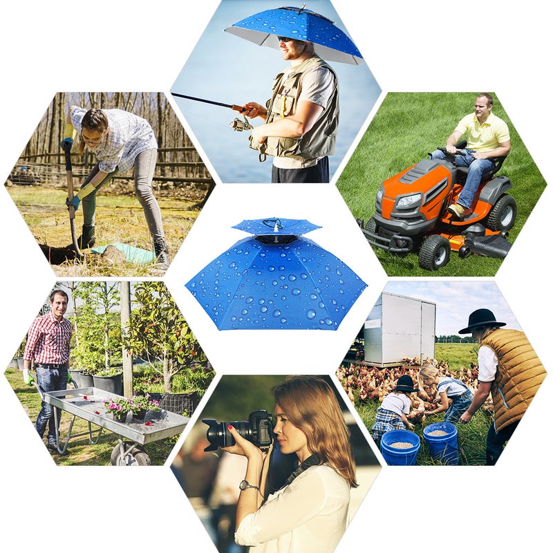 Double Layer Umbrella Hat Women Men Folding Sun Rain Cap with Adjustable Head Band for Fishing Camping Hiking - Image 3