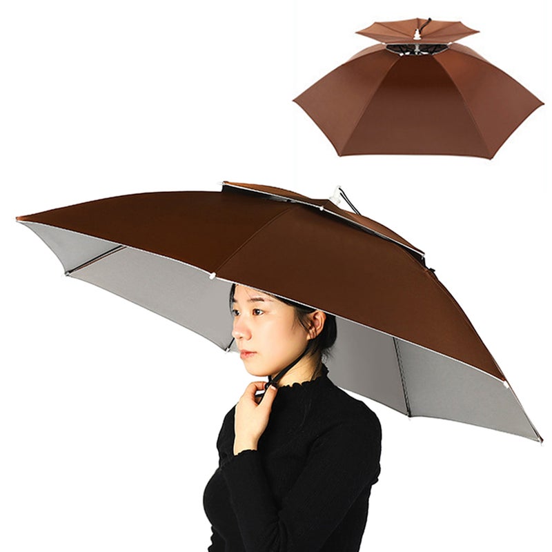 Double Layer Umbrella Hat Women Men Folding Sun Rain Cap with Adjustable Head Band for Fishing Camping Hiking - Image 1