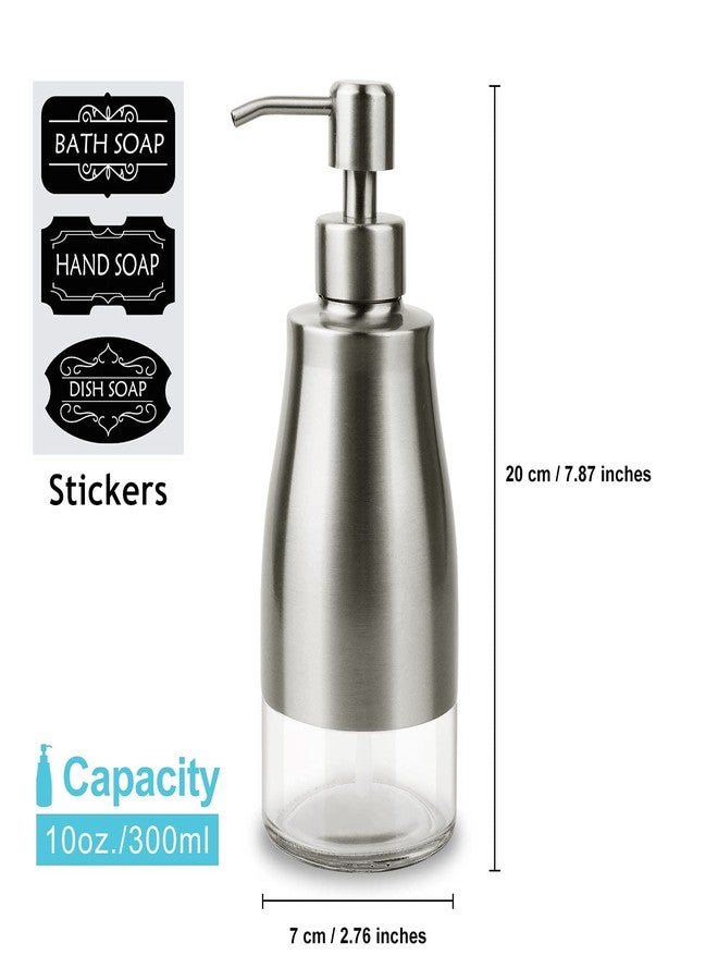 AUMIO Dish Soap Dispenser with Stickers, Brushed Nickel Stainless Steel and Glass Combined, Refillable Liquid Hand Soap Dispenser for Bathroom & Kitchen (11OZ / 320ML) - Image 2
