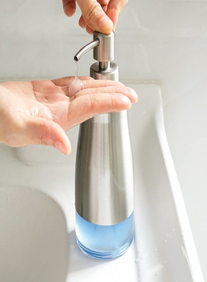 AUMIO Dish Soap Dispenser with Stickers, Brushed Nickel Stainless Steel and Glass Combined, Refillable Liquid Hand Soap Dispenser for Bathroom & Kitchen (11OZ / 320ML) - Image 4