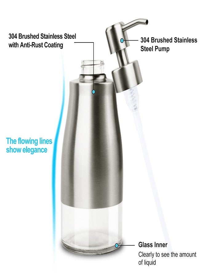 AUMIO Dish Soap Dispenser with Stickers, Brushed Nickel Stainless Steel and Glass Combined, Refillable Liquid Hand Soap Dispenser for Bathroom & Kitchen (11OZ / 320ML) - Image 3