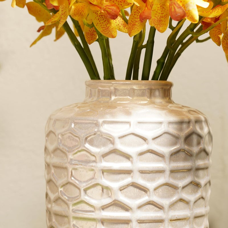 PURE HOME + LIVING Pure Home Living Ivory Honeycomb Pearl Finish Ceramic Vase Medium  - Image 2