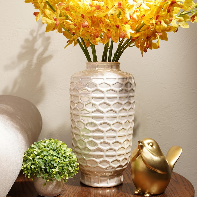 PURE HOME + LIVING Pure Home Living Ivory Honeycomb Pearl Finish Ceramic Vase Medium  - Image 1
