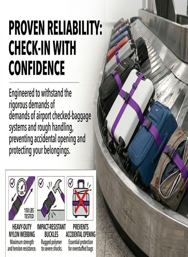 Basri Luggage Strap | Luggage Belt for Suitcase & Trolley Bags | Travel Belt with Quick Release Adjustable Buckle for Suitcase | Purple (4) - Image 4