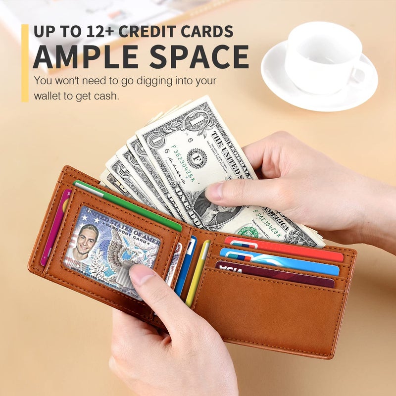 RUNBOX Novelty Wallet for Men Slim 11 Credit Card Holder Slots Leather RFID Blocking Small Thin Men's Wallet Bifold Minimalist Front Pocket Large Capacity Gift Box - Image 2