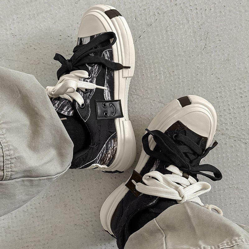7cm Height-Increasing Thick-Soled Double-Strap Canvas Shoes for Men and Women, Spring and Summer Non-Slip Wear-Resistant Height-Increasing Thick-Soled Round-Toe Sneakers - Image 3
