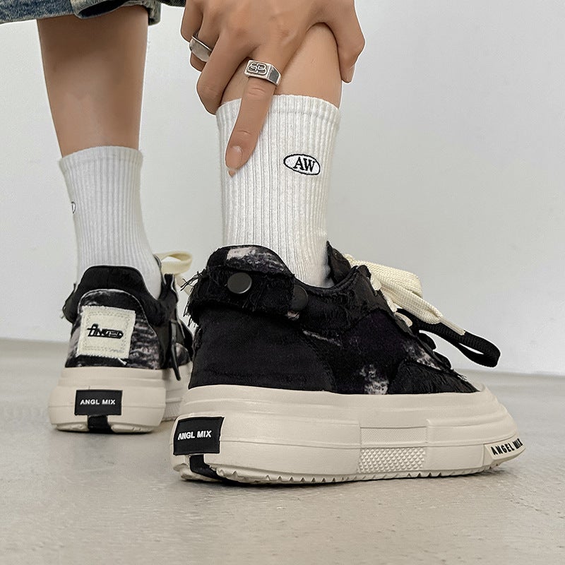 7cm Height-Increasing Thick-Soled Double-Strap Canvas Shoes for Men and Women, Spring and Summer Non-Slip Wear-Resistant Height-Increasing Thick-Soled Round-Toe Sneakers - Image 5