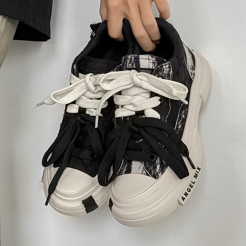 7cm Height-Increasing Thick-Soled Double-Strap Canvas Shoes for Men and Women, Spring and Summer Non-Slip Wear-Resistant Height-Increasing Thick-Soled Round-Toe Sneakers - Image 2