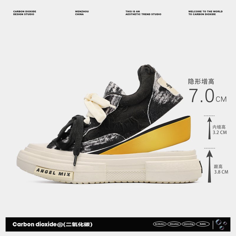 7cm Height-Increasing Thick-Soled Double-Strap Canvas Shoes for Men and Women, Spring and Summer Non-Slip Wear-Resistant Height-Increasing Thick-Soled Round-Toe Sneakers - Image 1