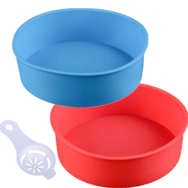 zswell Round Silicone Cake Pan Baking Mold 6 Inches  Set of 2  BPAFree  Kitchen Baking Tool Red and Blue with Egg White Separator
