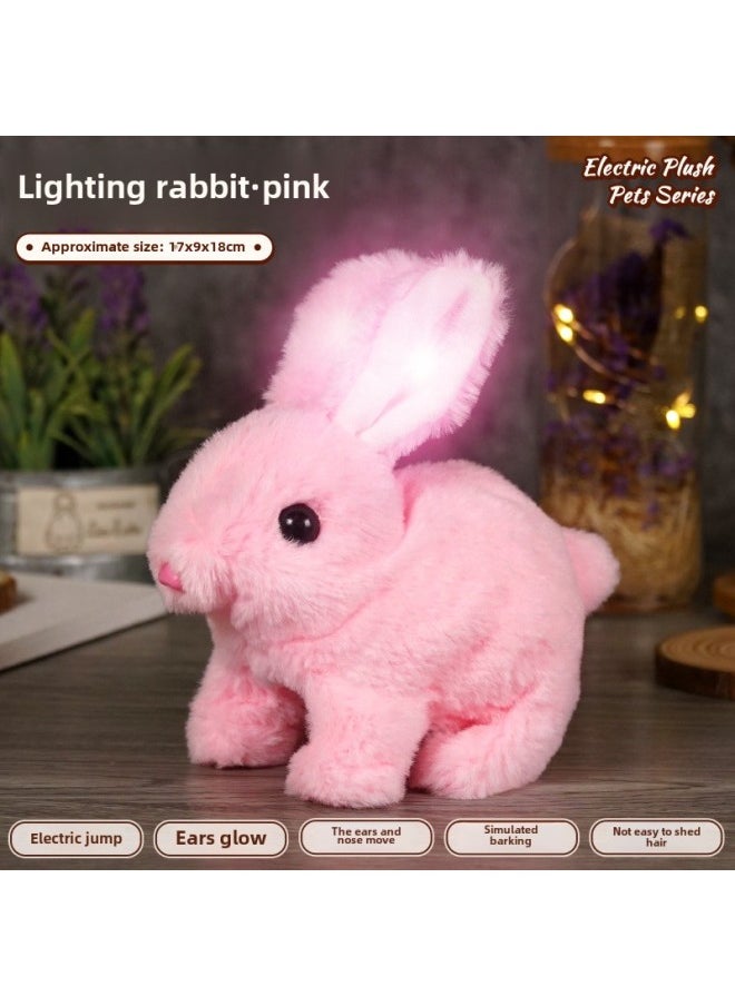 Children's Pet Simulation Rabbit Dog Doll Plush Electric Toy Vocal Walking Calling Electric Men And Women-Color:Light Rabbit【pink】-Specification:Naked  - Image 1