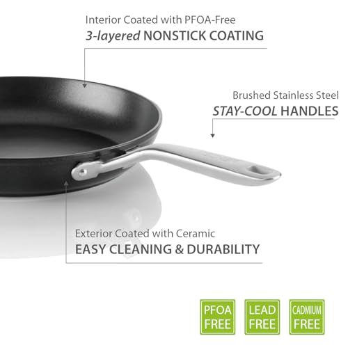 TECHEF - Onyx Collection Nonstick Frying Pan Skillet Set, PFOA-Free, Dishwasher Oven Safe, Stay-Cool Stainless Steel Handle, Induction-Ready, Made in Korea (8-inch and 10-inch) - Image 4