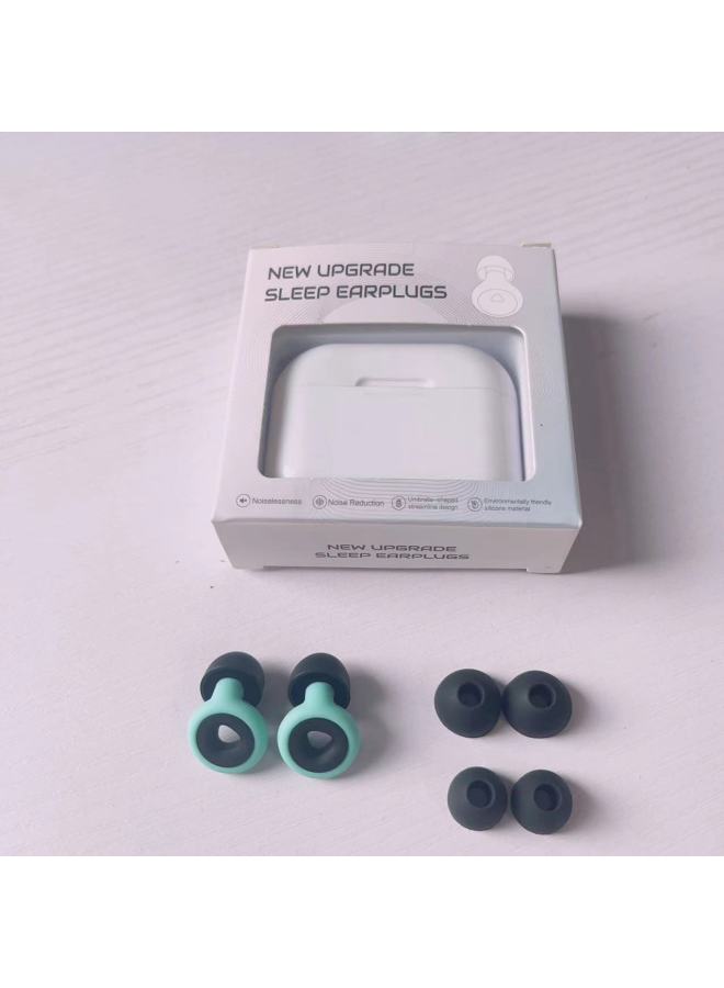 Generic Silicone Earplugs Swimming Waterproof Earplugs Sound Insulation Noise Reduction Earplugs Can Be Printed LOGO Ring Combination Earplugs Wholesale-Color:Black, Green And Black (flip Box + Color Box With Large, Medium And Small Ear Caps - Image 1