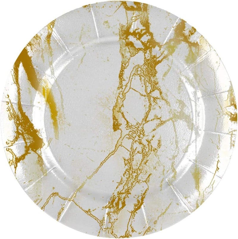 kaya Paper Charger Plates  13  White  Round  Gold Marble  Pack of 10 - Image 1