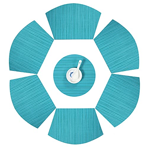 SvaTao Round Table Placemats Wedge Shaped Place Mat with Centerpiece Round Mat Table Mats Washable, Set of 7 Placemats for Dining Table(Blue) - Image 1