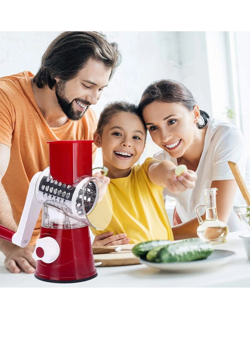 AROAQ Vegetable Slicer, Multifunctional Roller Vegetable Cutter, Strong Suction Three Blade Manual Rotary Vegetable Slicer, Easy To Clean Cheese Grater With Handle For Fruit, Vegetables, Nuts, (Green)  - Image 3