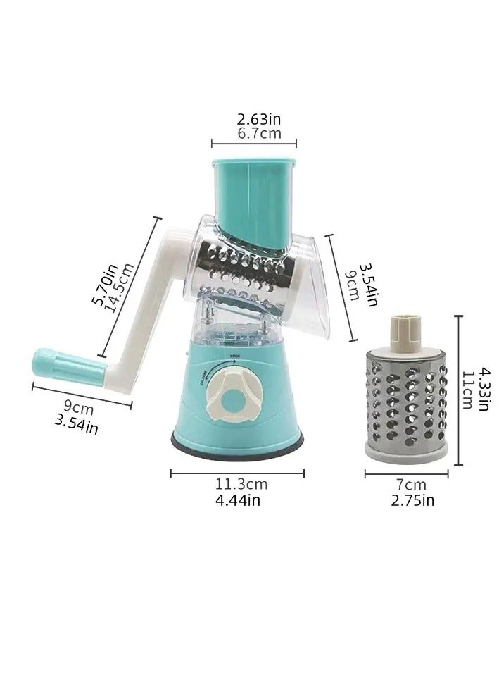 AROAQ Vegetable Slicer, Multifunctional Roller Vegetable Cutter, Strong Suction Three Blade Manual Rotary Vegetable Slicer, Easy To Clean Cheese Grater With Handle For Fruit, Vegetables, Nuts, (Green)  - Image 5