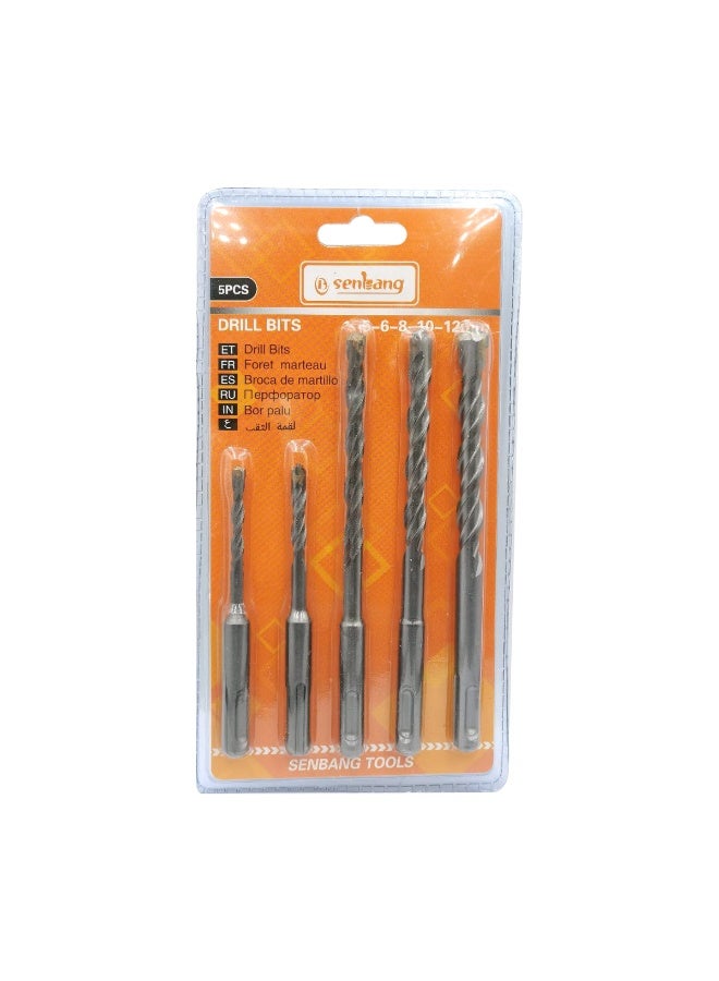 Senbang 5 Pcs SDS Plus Hammer Drill Bit Set 5/6/8/10/12mm Heavy Duty Concrete, Brick, Block, Masonry Drilling Set, Carbide Tipped Bits with Spiral Flute Design, Compatible with Rotary & Impact Hammer Drills - Image 3