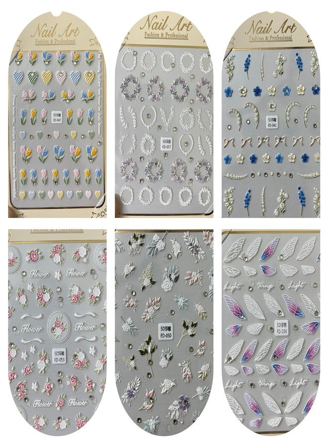 Velme Craft 4 Sheet 5D Nail Art Stickers | DIY Nail Extension | Design Love Heart Floral Patterns | Easy to Apply | Waterproof Long Lasting | Stylish Nail Accessories with Self-Adhesive (Style 4) - Image 1