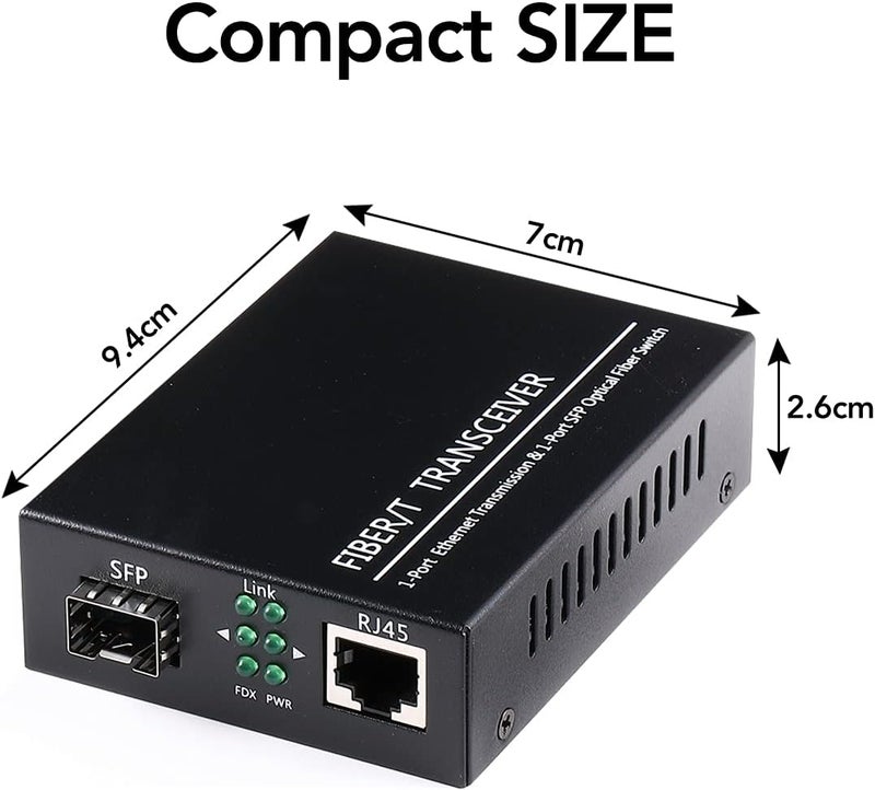 GESD Open SFP Slot A Pair of 1.25G/s Gigabit Fiber Ethernet Media Converter 10/100/1000Base-Tx to 1000Base-SX SMF RJ45 to SFP Slot, Support SFP Gigabit modules up to 120KM(2 Pack) - Image 3