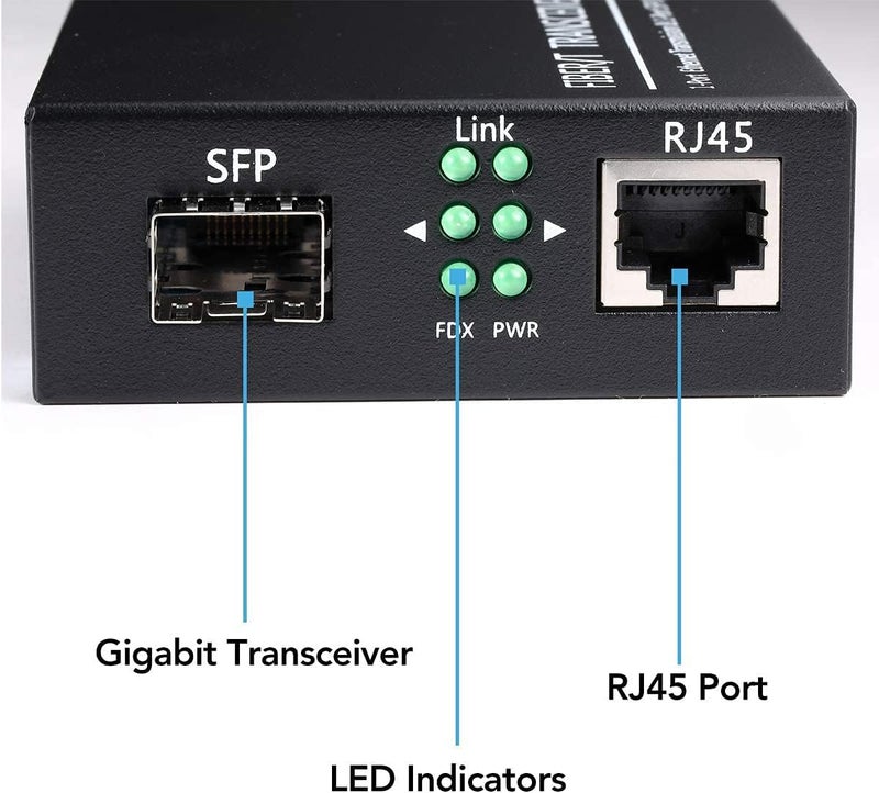 GESD Open SFP Slot A Pair of 1.25G/s Gigabit Fiber Ethernet Media Converter 10/100/1000Base-Tx to 1000Base-SX SMF RJ45 to SFP Slot, Support SFP Gigabit modules up to 120KM(2 Pack) - Image 2