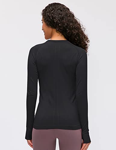 LUYAA Long Sleeves Workout Shirts for Women Yoga Seamless Gym Athletic Tops Slim Fit with Thumb Holes Black - Image 5