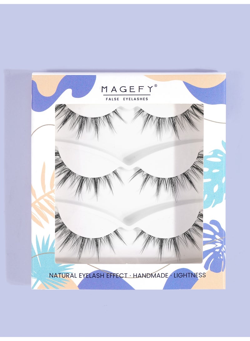 MAGEFY 3 Pairs Pack Light Volume Short Fake Eye Lashes Lashes False Eyelashes Cat Eyes Wispy Natural Faux Mink Lashes  - Image 4