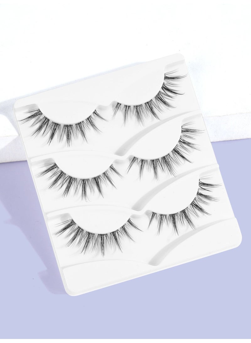 MAGEFY 3 Pairs Pack Light Volume Short Fake Eye Lashes Lashes False Eyelashes Cat Eyes Wispy Natural Faux Mink Lashes - Image 1