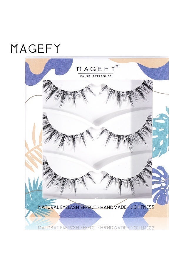 MAGEFY 3 Pairs Pack Light Volume Short Fake Eye Lashes Lashes False Eyelashes Cat Eyes Wispy Natural Faux Mink Lashes - Image 3