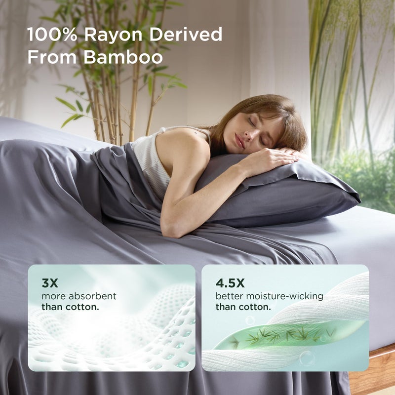 Bedsure King Size Pillow Cases Set of 2, Cooling Pillow Cases King, Rayon Derived from Bamboo Dark Grey Pillowcases, Breathable & Silky Soft Bedding Pillow Covers with Envelope Closure, 20x36 Inches - Image 2