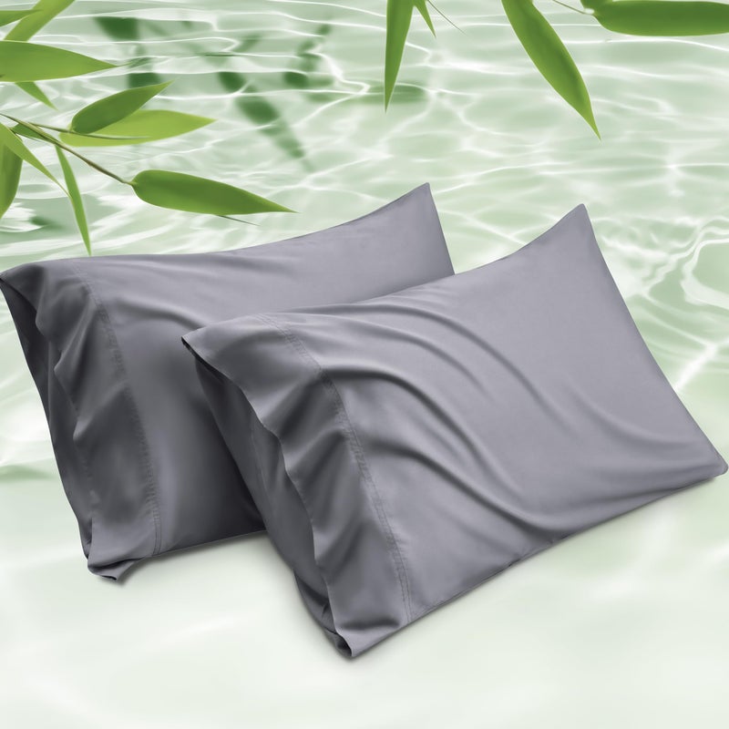 Bedsure King Size Pillow Cases Set of 2, Cooling Pillow Cases King, Rayon Derived from Bamboo Dark Grey Pillowcases, Breathable & Silky Soft Bedding Pillow Covers with Envelope Closure, 20x36 Inches - Image 1