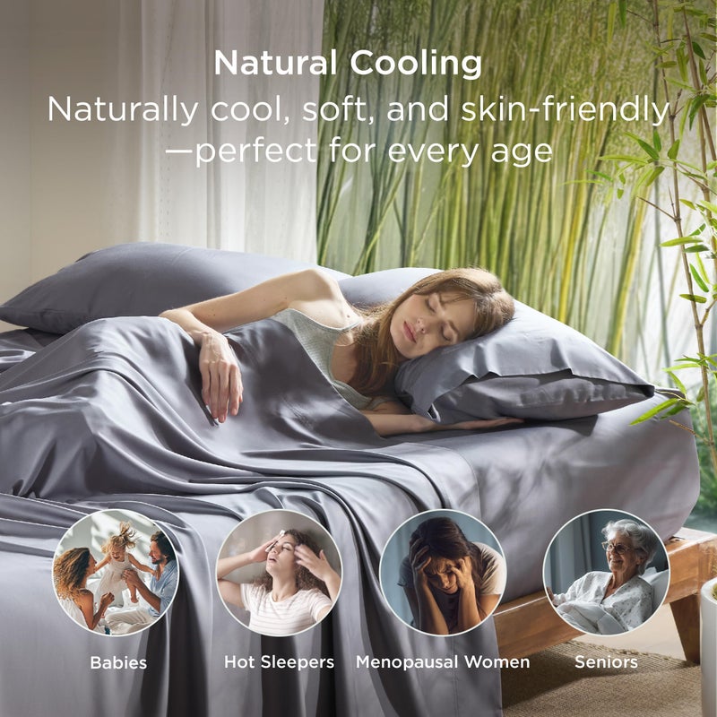 Bedsure King Size Pillow Cases Set of 2, Cooling Pillow Cases King, Rayon Derived from Bamboo Dark Grey Pillowcases, Breathable & Silky Soft Bedding Pillow Covers with Envelope Closure, 20x36 Inches - Image 3