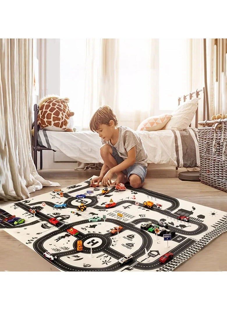 AROAQ Road Map Carpet for Kids Parking Lot Roadmap City Traffic Map of Road Boy Girls Educational Toy Crawling Games - Image 1