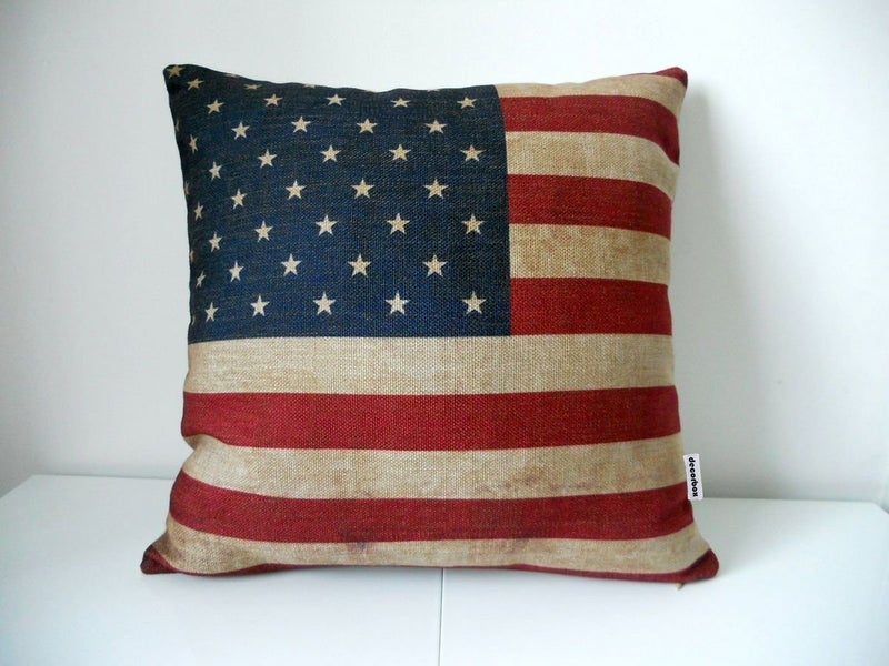 decorbox Cotton Linen Square Decorative Throw Pillow Case Cushion Cover US Flag 18 "X18 - Image 1