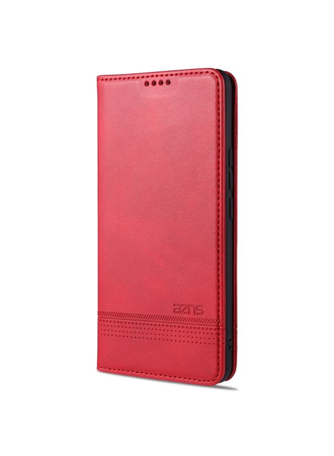 Case Cover For vivo X60 5G AZNS Magnetic Calf Texture Horizontal Flip Leather Case with Card Slots & Holder & Wallet Red