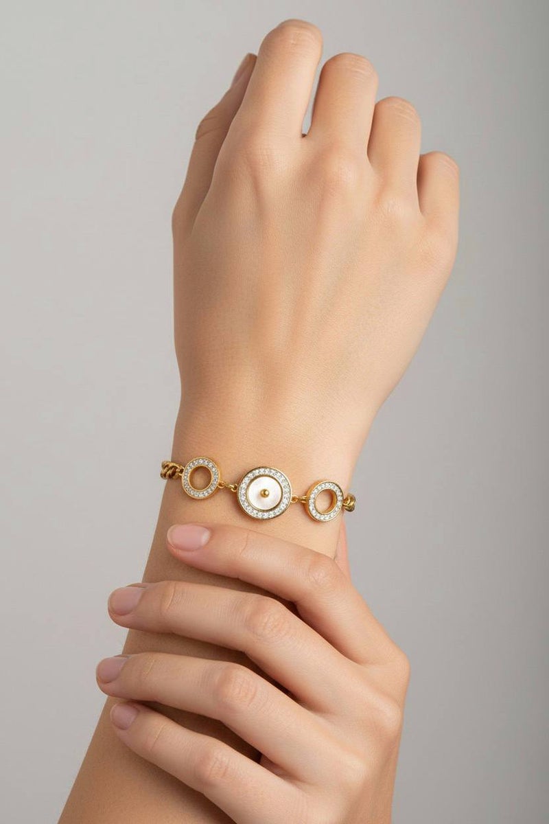 FLUFFY Women’s Bracelet, Crystal Circle Charm, Classic Style - Image 1