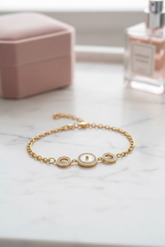 FLUFFY Women’s Bracelet, Crystal Circle Charm, Classic Style - Image 2