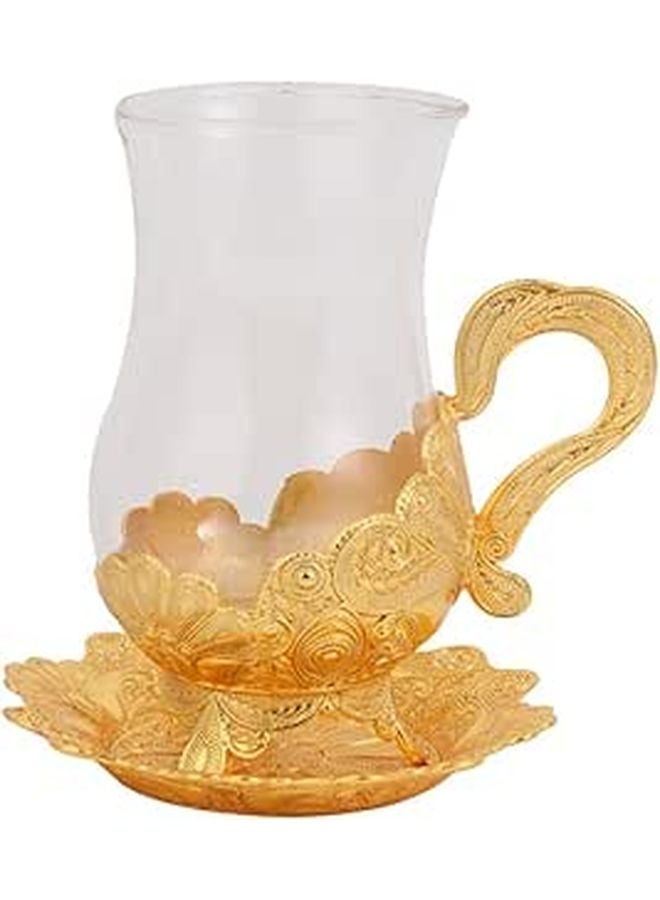Zinc Alloy Frame Glass Coffee Mug Set With Saucer Retro Drinkware For Home Office - Image 1