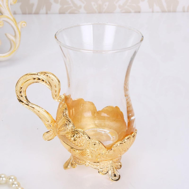 Zinc Alloy Frame Glass Coffee Mug Set With Saucer Retro Drinkware For Home Office - Image 5