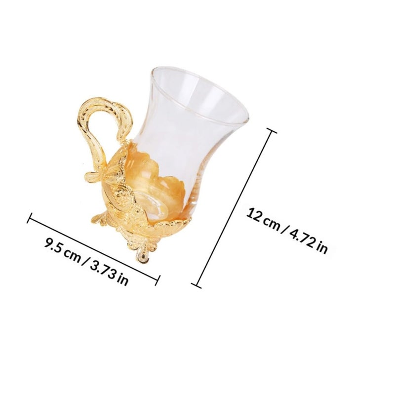 Zinc Alloy Frame Glass Coffee Mug Set With Saucer Retro Drinkware For Home Office - Image 3