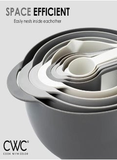 COOK WITH COLOR COOK WITH COLOR 8 Piece Nesting Bowls with Measuring Cups Colander and Sifter Set - Includes 2 Mixing Bowls, 1 Colander, 1 Sifter and 4 Measuring Cups, Gray  - Image 2