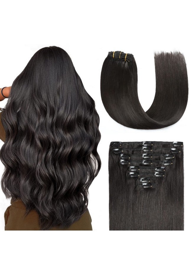 Sunya Clip In Hair Extensions Real Human Hair Natural Black Human Hair Clip In Extensions Double Weft Human Hair Clip Ins Straight Hair Extensions Clip Ins 16 Inch 1B 8Pcs120G - Image 1