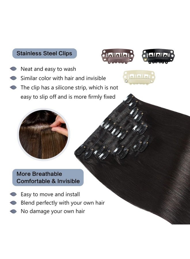 Sunya Clip In Hair Extensions Real Human Hair Natural Black Human Hair Clip In Extensions Double Weft Human Hair Clip Ins Straight Hair Extensions Clip Ins 16 Inch 1B 8Pcs120G - Image 4