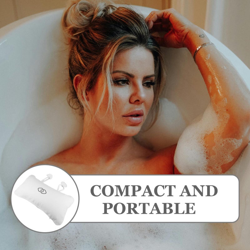 Non Slip Bathtub Pillow with Waffle Embroidery Neck Head Support Cushion for Relaxing Soak - Image 4