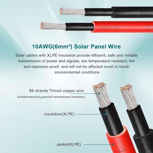 XRDS -RF XRDS RF 10AWG Solar Wire 6mm 2 Pack 30FT Red Black Solar Panel Cable 84 Strands Tinned Copper XLPE Insulated Outdoor Wire for PV Systems Inverter Battery RV Car Boat Fire UV Resistant - Image 3