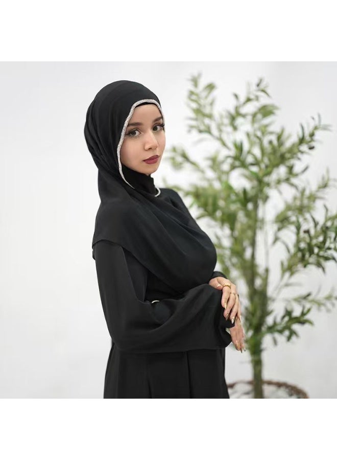وشاح شيفون طويل للنساء مزين بحافة على شكل سلسلة ومرصع بالماس اللامع - Image 1