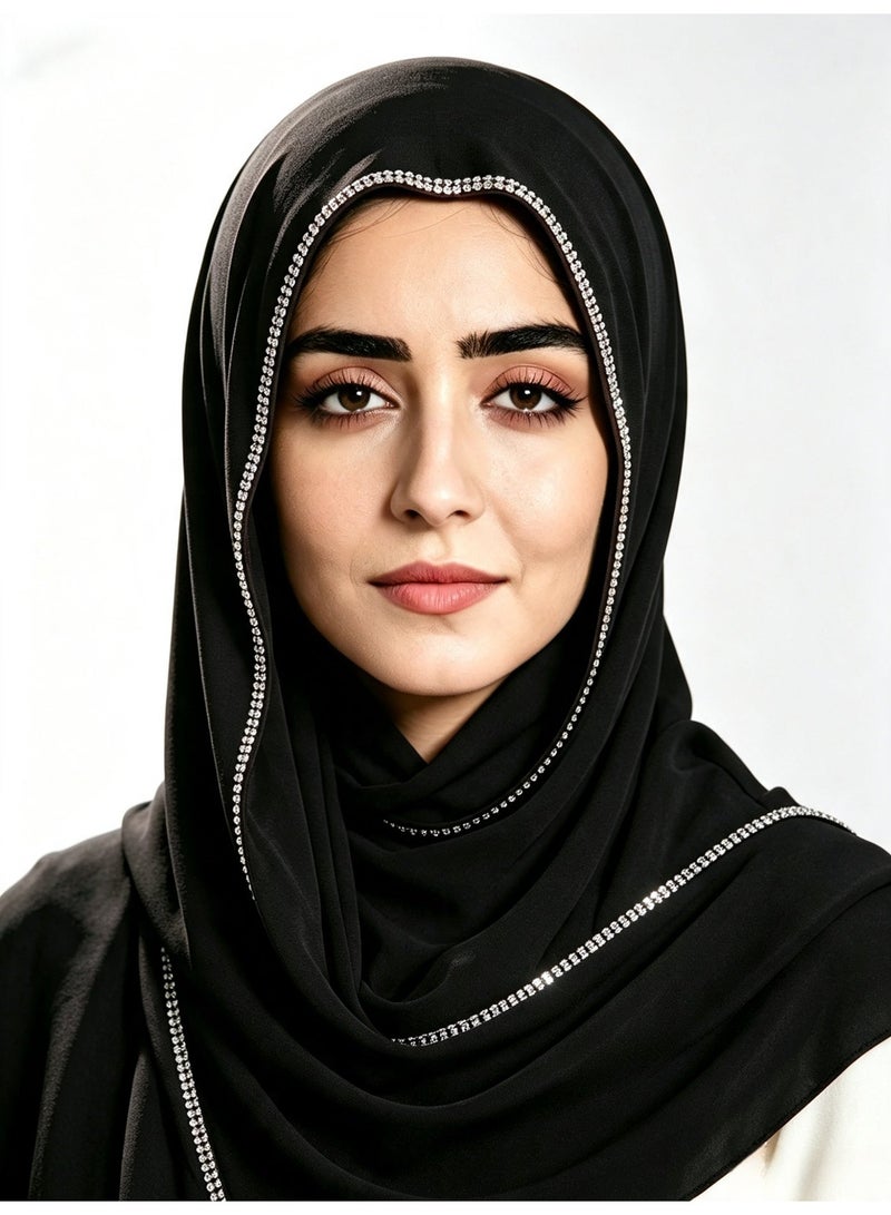 وشاح شيفون طويل للنساء مزين بحافة على شكل سلسلة ومرصع بالماس اللامع - Image 1