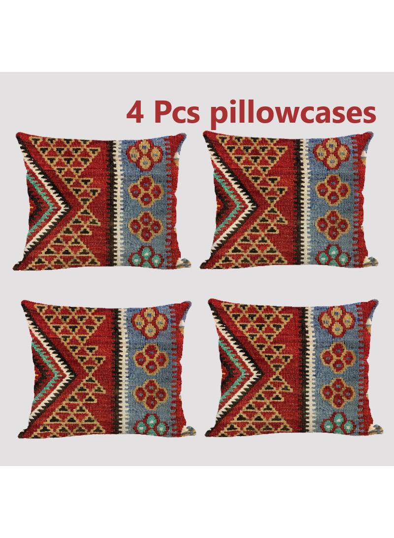 4 قطعة البوهيمي وسادة القضية الوطنية الكتان القضية متعددة الألوان 45x45cm بدون وسادة - Image 1