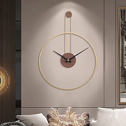 YISITEONE Large Decorative Wall Clock for Living RoomMetal  Walnut Dial Home Decor Silent Non Ticking Lightweight Clocks for Bedroom Study Office Decorations 287216Gold